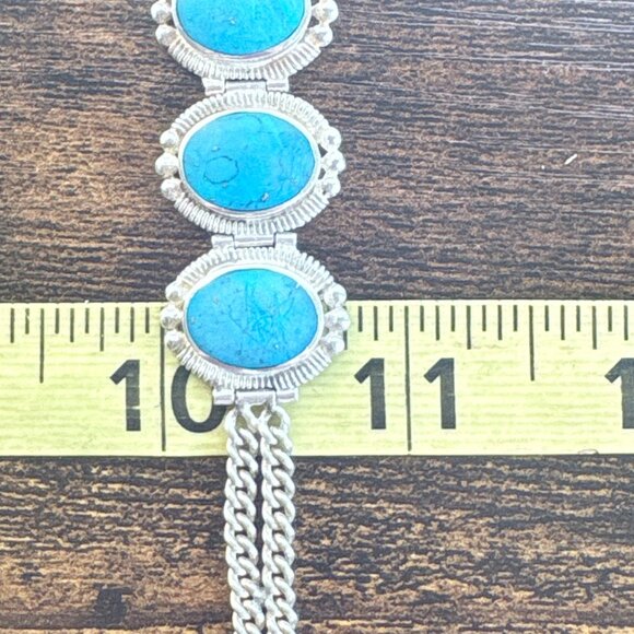 VTG Sterling Silver 925 Turquoise Double Curb Link Chain Bracelet 8.5" Length - Picture 10 of 12